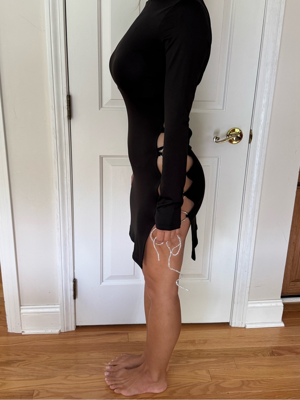 Black Long Sleeve Side-Cut Mini Dress